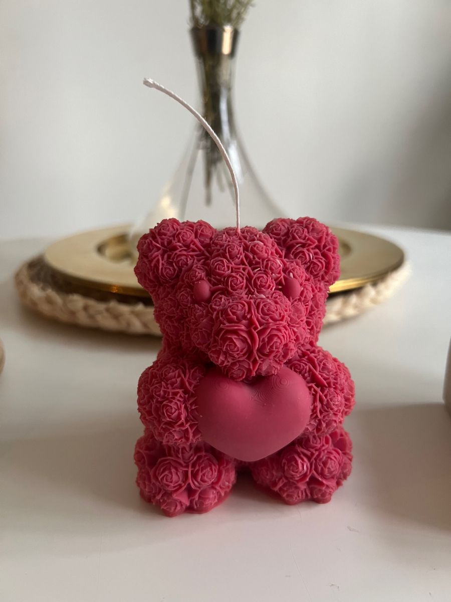 Large Rose Teddy Bear with Heart, Candle Beat, Candle Rose