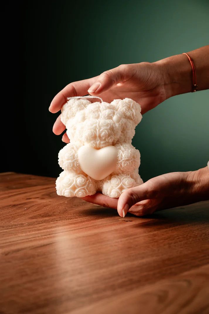Large Rose Teddy Bear with Heart, Candle Beat, Candle Rose