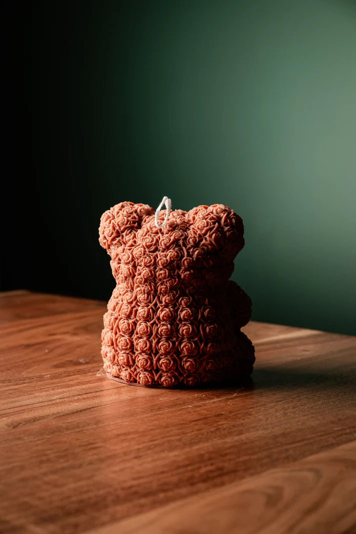 Large Rose Teddy Bear with Heart, Candle Beat, Candle Rose