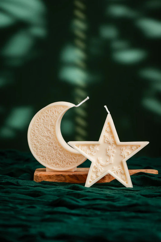 Mandala Crescent Moon & Star Candle